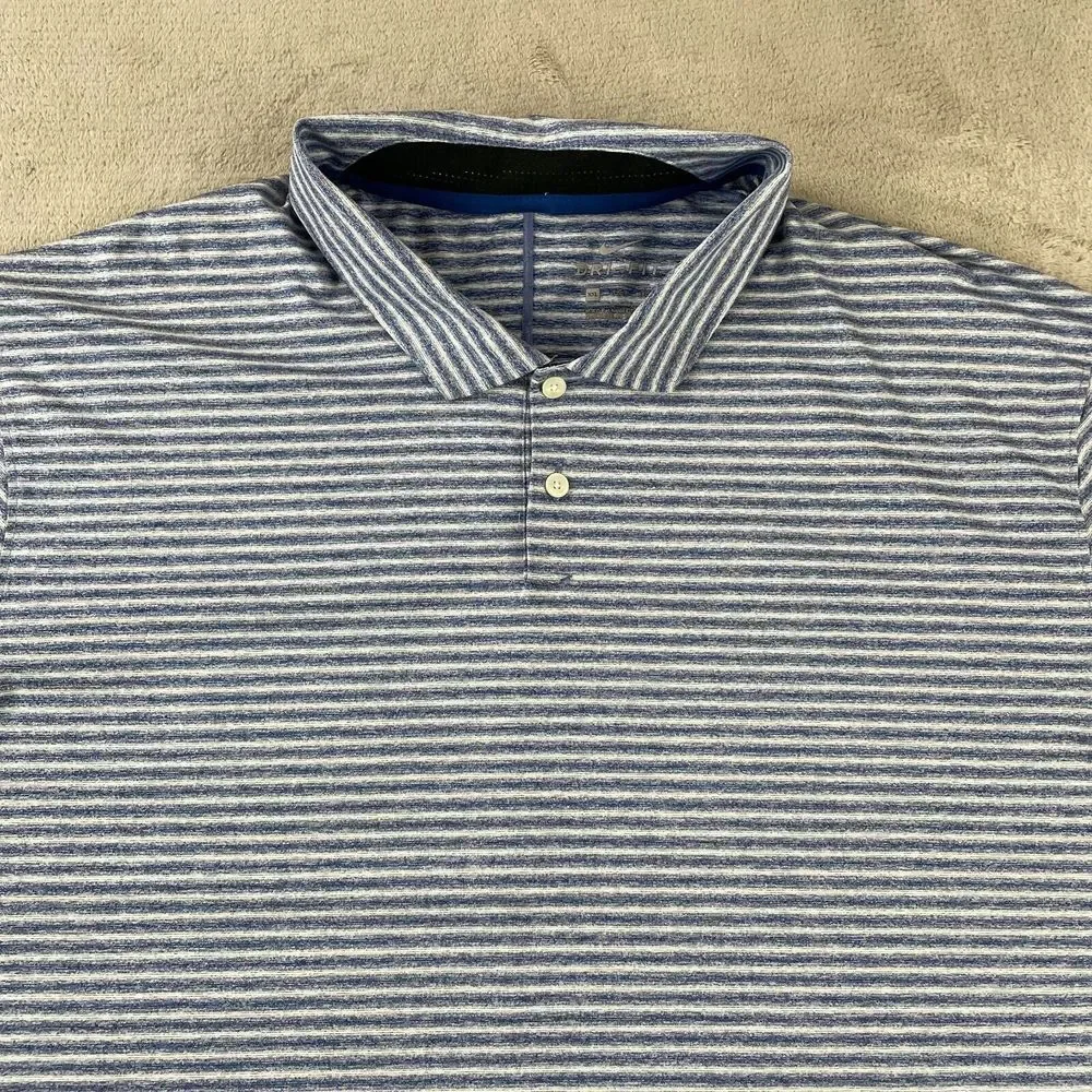 Nike TW Tiger Woods Vapor Dry Stripe Polo Shirt Men 2XL Blue Striped Performance